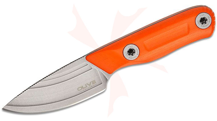 Olive Knife Venari Pocket Fixed Blade Knife 2.89 inch Bohler Elmax Stonewashed Drop Point Blade, Contoured High-Visibility Orange G10 Handles with Stainless Fasteners, Right-Hand Kydex Sheath