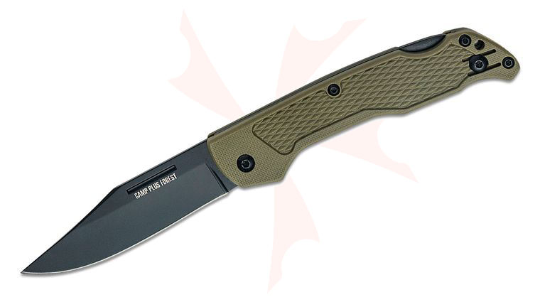 Ontario Camp Plus EDC Folding Knife 3.38 inch 420 Black Clip Point Blade, Forest Green GFN Handles