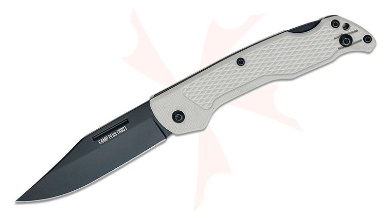 Ontario Camp Plus EDC Folding Knife 3.38 inch 420 Black Clip Point Blade, Frost White GFN Handles