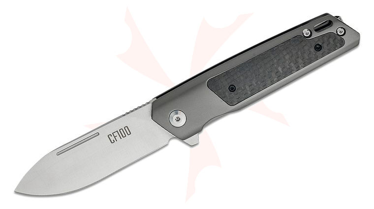 Ontario CF100 Flipper Knife 3.13 inch 14C28 Satin Spear Point Blade, Stainless Steel Handles w/ Carbon Fiber Inlay