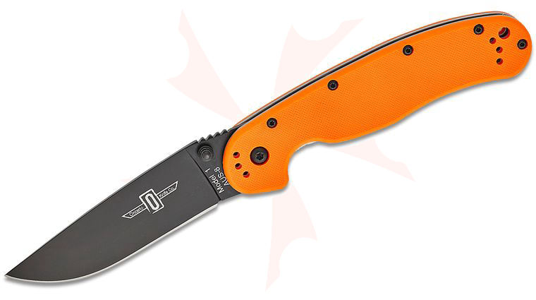 Ontario RAT Model 1 Folding Knife 3.6 inch Black Plain Blade, Orange FRN Handles