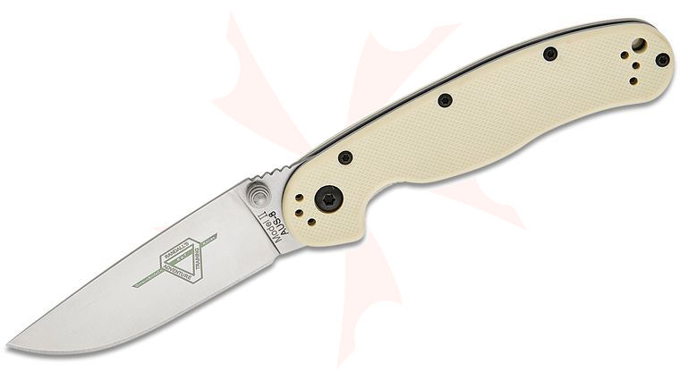 Ontario RAT Model 2 Folding Knife 3.0 inch Satin Plain Blade, Ivory (Bone) Nylon Handles