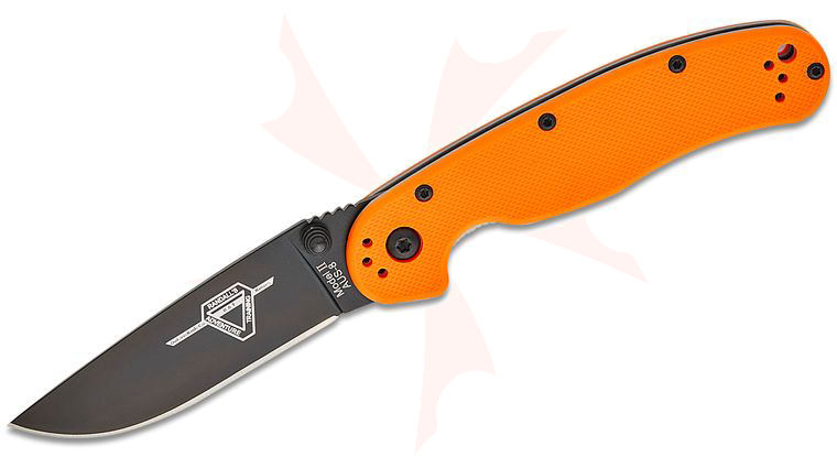 Ontario RAT Model 2 Folding Knife 3.0 inch Black Plain Blade, Orange G10 Handles