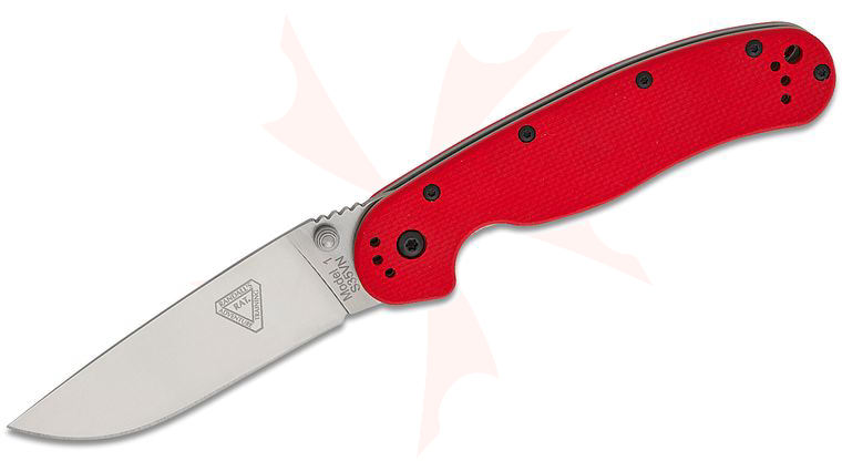 Ontario RAT Model 1 Folding Knife 3.5 inch S35VN Satin Plain Blade, Red G10 Handles