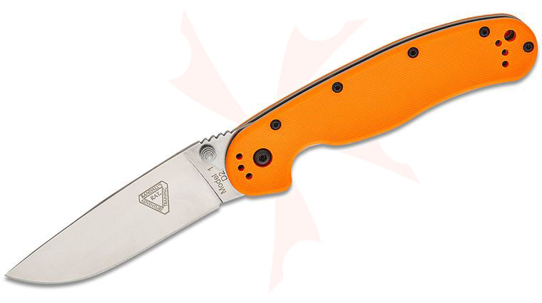 Ontario RAT Model 1 Folding Knife 3.6 inch Satin D2 Plain Blade, Orange G10 Handles
