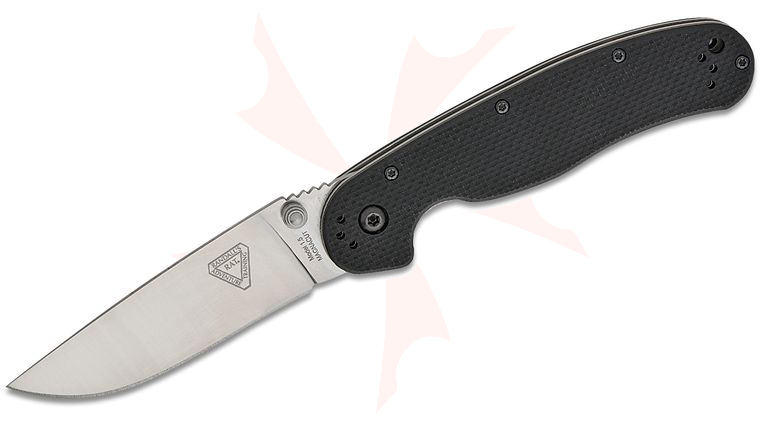 Ontario RAT Model 1.5 Liner Lock Folding Knife 3.25 inch CPM-MagnaCut Satin Plain Drop Point Blade, Black G10 Handles