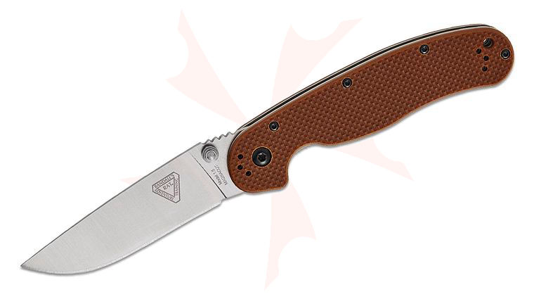 Ontario RAT Model 1.5 Liner Lock Folding Knife 3.25 inch CPM-MagnaCut Satin Plain Drop Point Blade, Brown G10 Handles