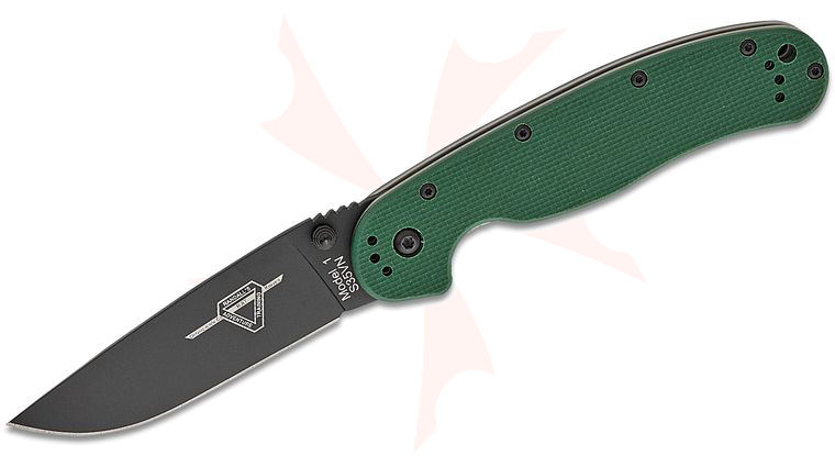Ontario RAT Model 1 Liner Lock Folding Knife 3.6 inch S35VN Black Drop Point Plain Blade, Forest Green G10 Handles