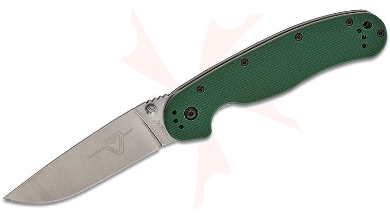 Ontario RAT Model 1 Liner Lock Folding Knife 3.6 inch S35VN Stonewashed Drop Point Plain Blade, Forest Green G10 Handles