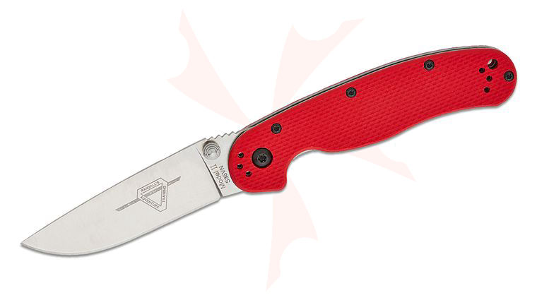 Ontario RAT Model 2 Liner Lock Folding Knife 3 inch S35VN Satin Plain Blade, Red G10 Handles