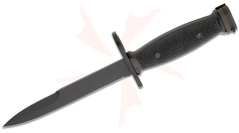 Ontario 494 M7 Bayonet Fixed Blade Knife 6.7 inch D2 Black Spear Point Blade with Sharpened Swedge, Black Textured Polypropylene Handle, Green Scabbard