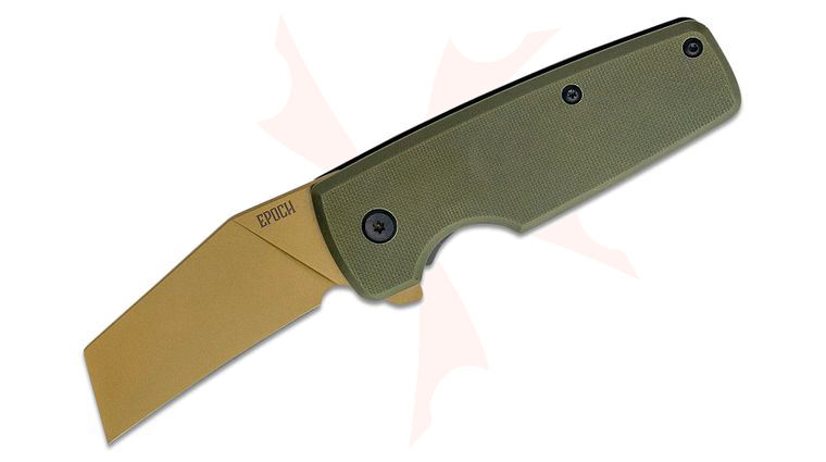 Ontario Epoch Flipper Knife 2.4 inch D2 Tan Modified Wharncliffe Blade, OD Green G10 and Black Steel Handles