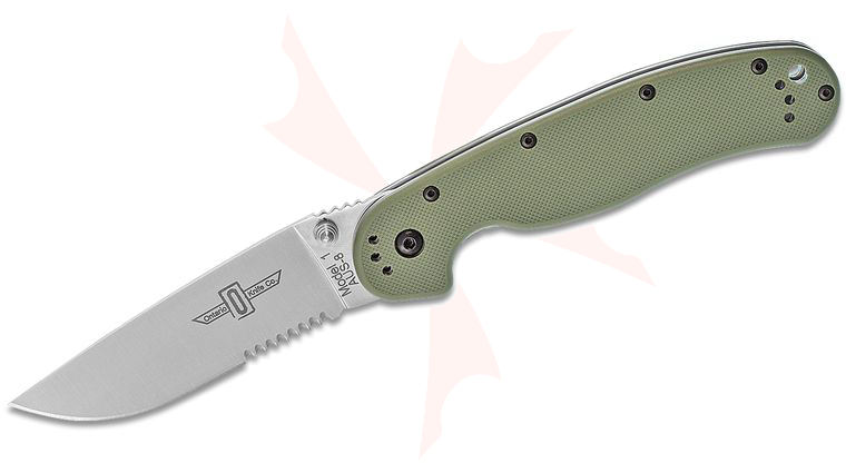 Ontario RAT Model 1 Folding Knife 3.6 inch Satin Combo Blade, OD Green Nylon Handles