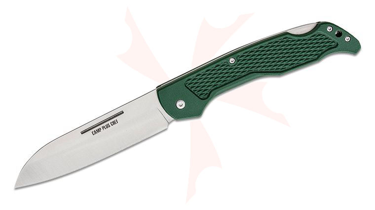 Ontario Camp Plus Folding Chef's Knife 4.25 inch Satin Sheepsfoot Blade, OD Green GFN Handles
