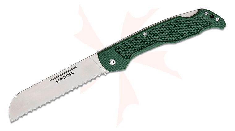 Ontario Camp Plus Folding Bread Knife 4.25 inch Satin Serrated Blade, OD Green GFN Handle