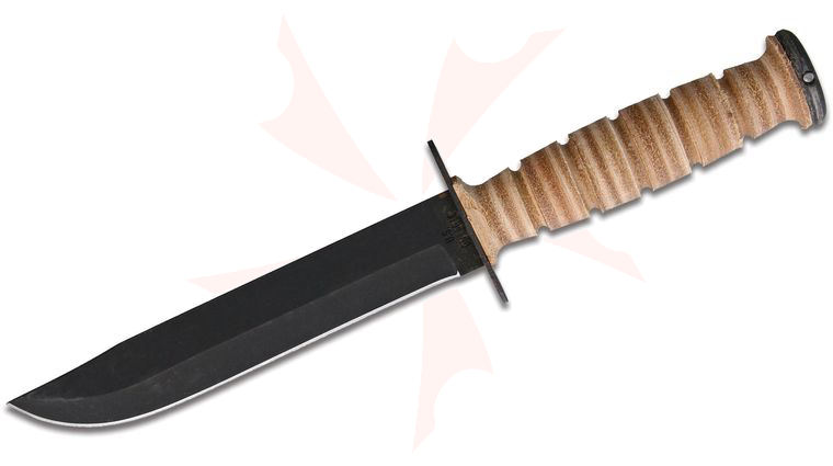 Ontario 498 Modified Marine Combat Knife 7 inch Clip Point Blade, Natural Leather Handle, Black Leather Sheath