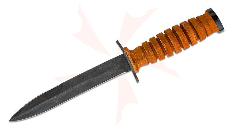 Ontario WWII M3 Trench Knife Fixed 6.875 inch Blade, Leather Handle, Leather Sheath