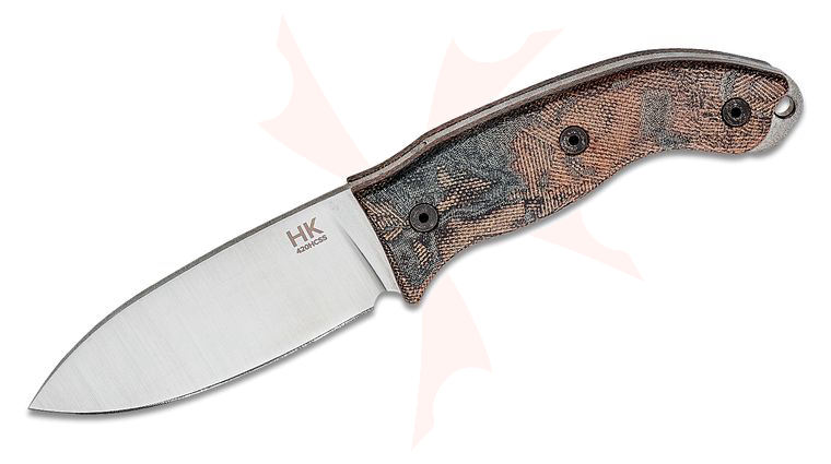 Ontario Hiking Fixed Blade Knife 3.4 inch Satin Drop Point, Brown/Black Micarta Handles, Leather Sheath