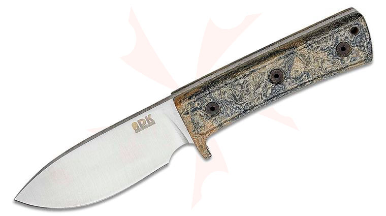 Ontario ADK Keene Valley Hunter Fixed Blade Knife 3.7 inch Satin Drop Point, Multicolor Micarta Handles, Leather Sheath