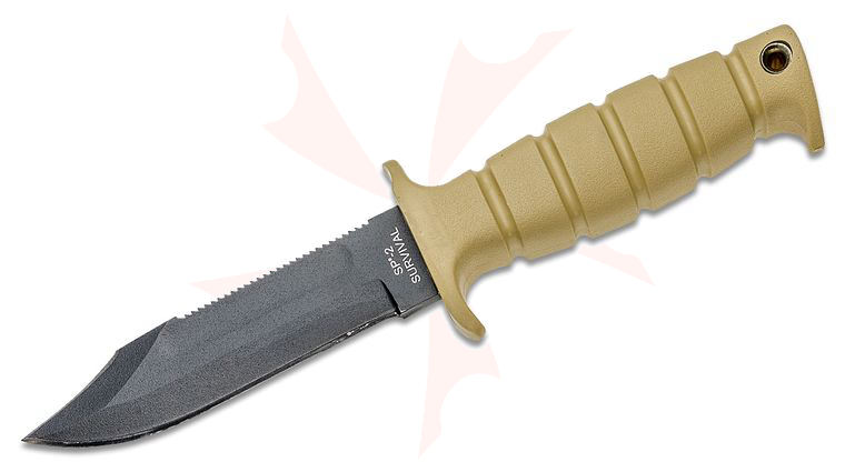 Ontario SP2 Air Force Survival Fixed 5.5 inch Double Edge Blade, Desert Tan Kraton Handle