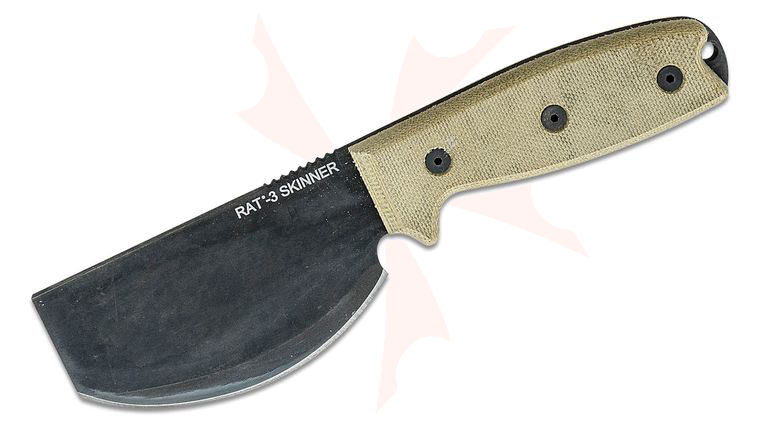 Ontario RAT-3 Skinner Knife 3.75 inch Black Coated Blade, Micarta Handles, Leather Sheath