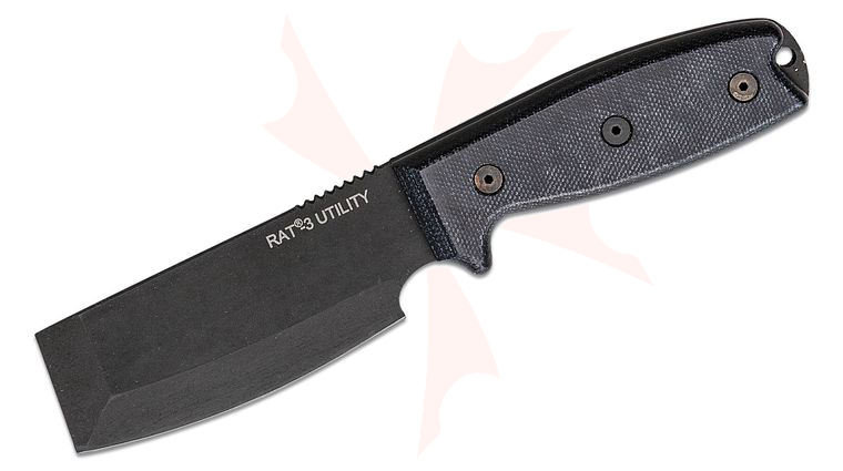 Ontario RAT-3 Utility Knife 3.4 inch Black Coated Chisel Blade, Micarta Handles, Nylon Sheath