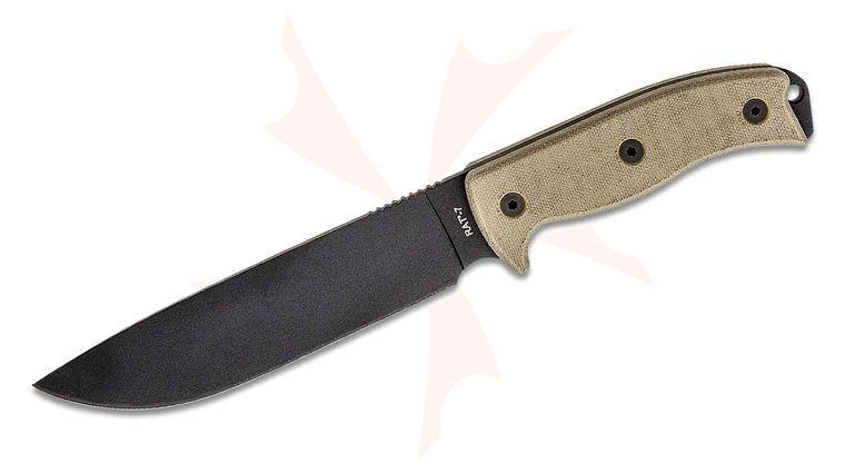 Ontario RAT-7 Survival Knife 7 inch Plain Blade, Micarta Handles, Nylon Sheath