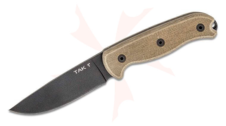 Ontario TAK-1 Survival Knife 4.625 inch 1095 Carbon Steel Plain Blade, Micarta Handles, Nylon Sheath