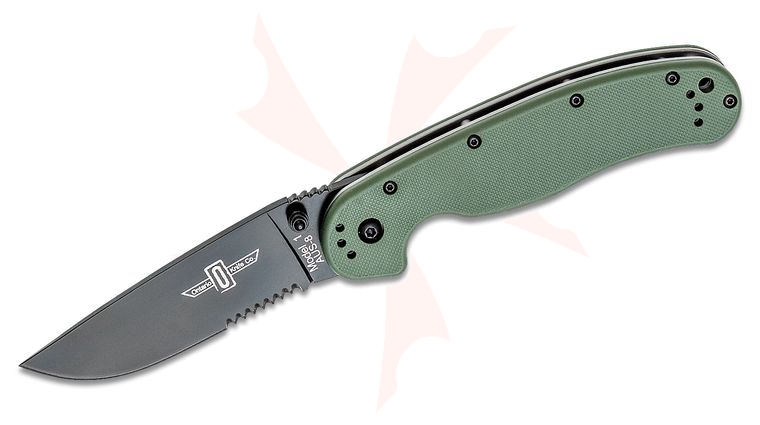 Ontario RAT Model 1 Folding Knife 3.6 inch Black Combo Blade, OD Green Nylon Handles