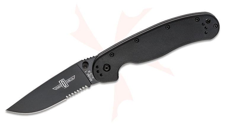 Ontario RAT Model 1 Folding Knife 3.6 inch Black Combo Blade, Black Nylon Handles