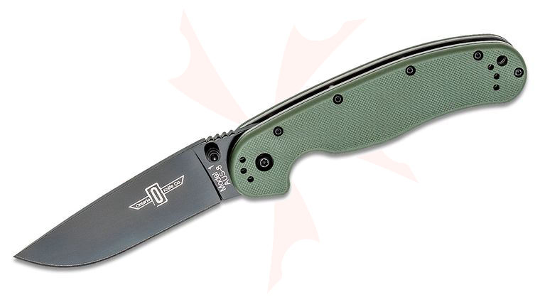 Ontario RAT Model 1 Folding Knife 3.6 inch Black Plain Blade, OD Green Nylon Handles