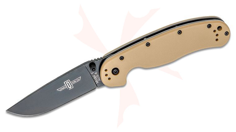 Ontario RAT Model 1 Folding Knife 3.6 inch Black Plain Blade, Desert Tan Nylon Handles