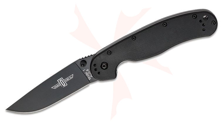 Ontario RAT Model 1 Folding Knife 3.6 inch Black Plain Blade, Black Nylon Handles
