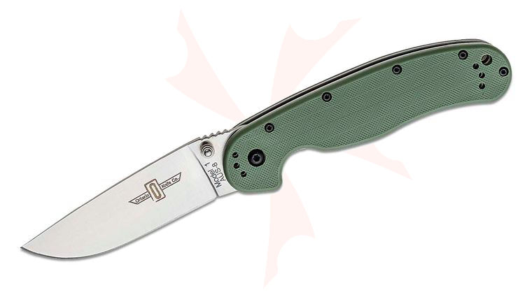 Ontario RAT Model 1 Folding Knife 3.6 inch Satin Plain Blade, OD Green Nylon Handles