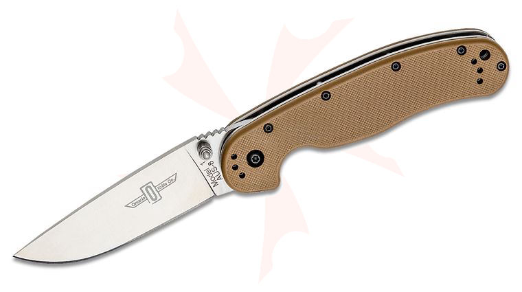 Ontario RAT Model 1 Folding Knife 3.6 inch Satin Plain Blade, Coyote Brown Nylon Handles