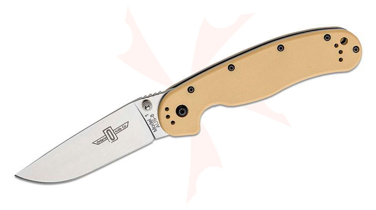Ontario RAT Model 1 Folding Knife 3.6 inch Satin Plain Blade, Desert Tan Nylon Handles