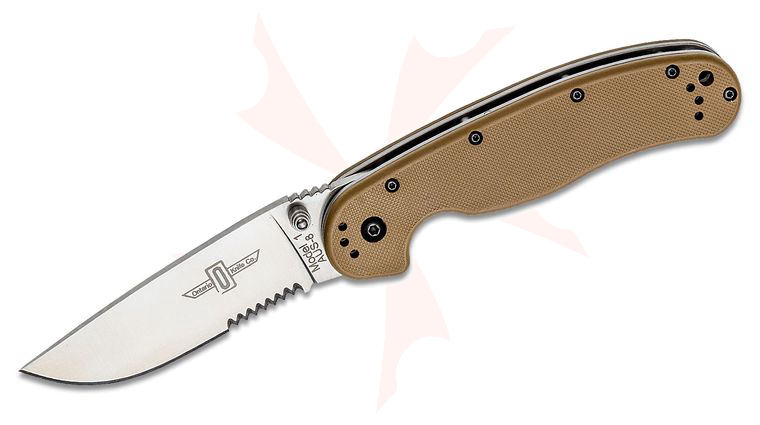 Ontario RAT Model 1 Folding Knife 3.6 inch Satin Combo Blade, Coyote Brown Nylon Handles