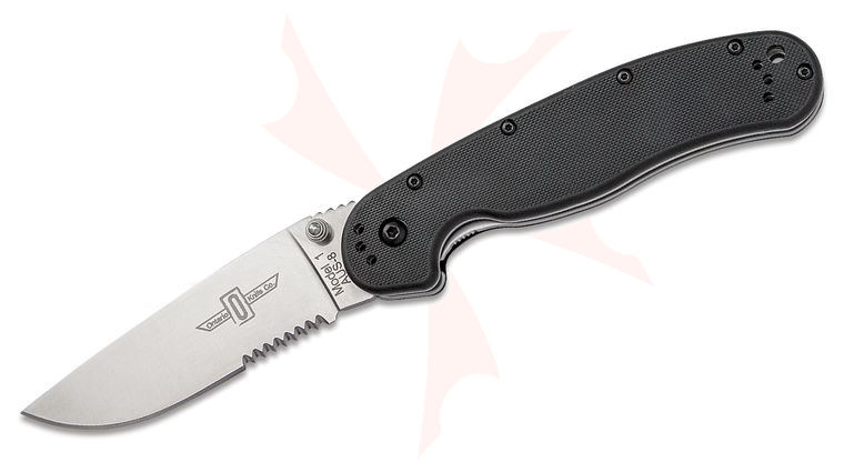 Ontario RAT Model 1 Folding Knife 3.6 inch Satin Combo Blade, Black Nylon Handles