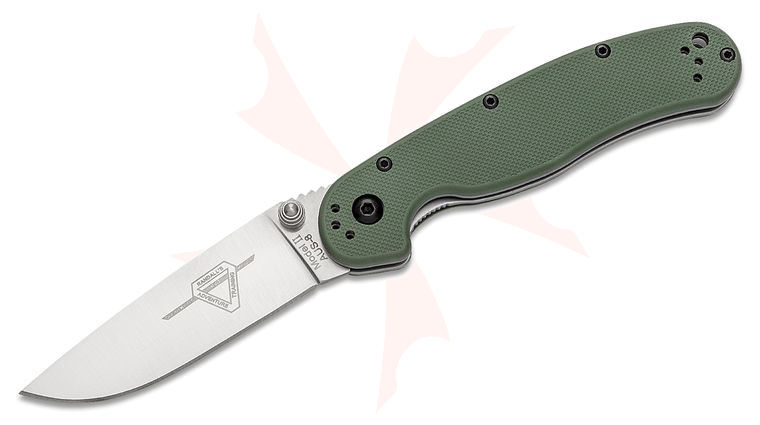 Ontario RAT Model 2 Folding 3.0 inch Satin Plain Blade, Olive Drab Nylon Handles