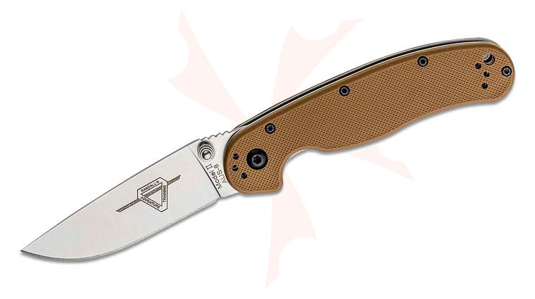 Ontario RAT Model 2 Folding 3.0 inch Satin Plain Blade, Coyote Brown Nylon Handles