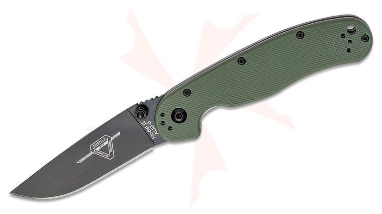 Ontario RAT Model 2 Folding 3.0 inch Black Plain Blade, Olive Drab Nylon Handles
