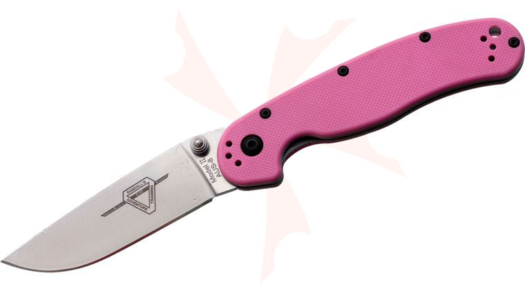 Ontario RAT Model 2 Folding Knife 3.0 inch Satin Plain Blade, Pink Nylon Handles