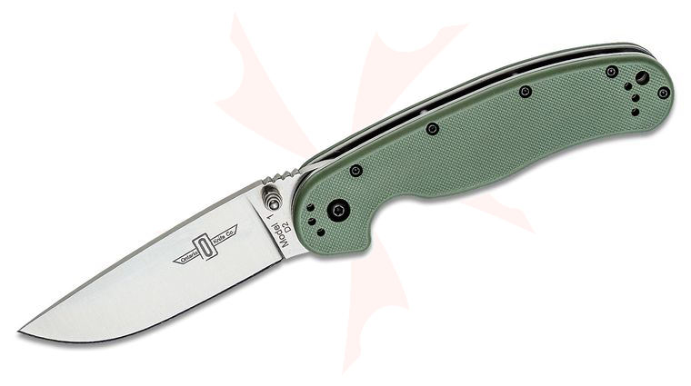 Ontario RAT Model 1 Folding Knife 3.6 inch Satin D2 Plain Blade, OD Green Nylon Handles