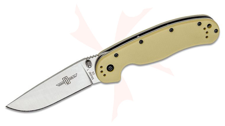 Ontario RAT Model 1 Folding Knife 3.6 inch Satin D2 Plain Blade, Coyote Tan Nylon Handles