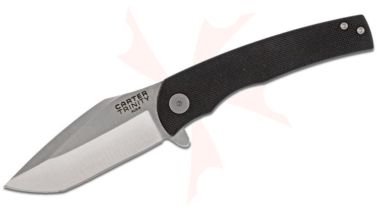 Ontario Robert Carter Trinity Flipper Knife 3 inch Satin Plain Blade, Black G10 with Titanium Back Handles