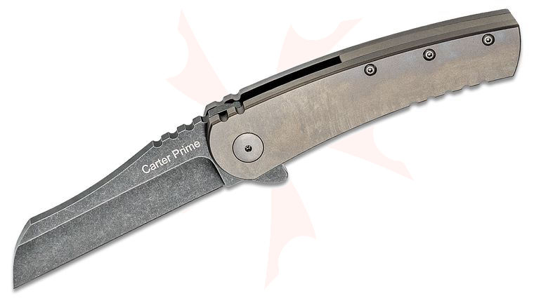 Ontario Robert Carter Prime Flipper 3.375 inch D2 Black Stonewashed Blade, Milled Titanium Handles