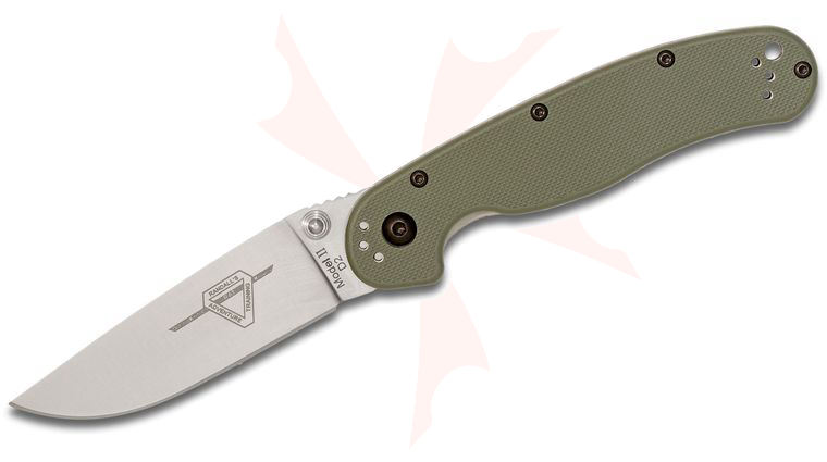 Ontario RAT Model 2 Folding Knife 3.0 inch D2 Satin Plain Blade, OD Green Nylon Handles