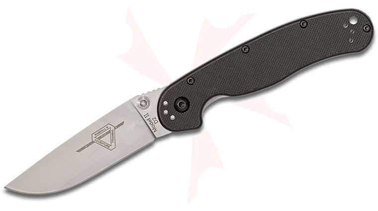 Ontario RAT Model 2 Folding Knife 3.0 inch D2 Satin Plain Blade, Black Nylon Handles