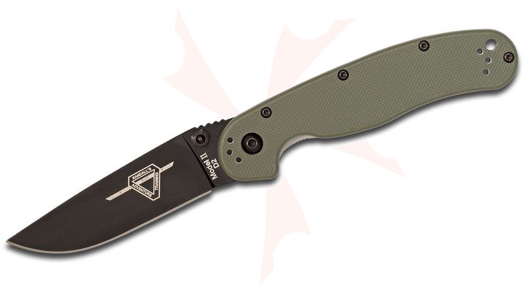 Ontario RAT Model 2 Folding Knife 3.0 inch D2 Black Plain Blade, OD Green Nylon Handles