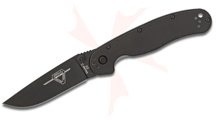 Ontario RAT Model 2 Folding Knife 3.0 inch D2 Black Plain Blade, Black Nylon Handles
